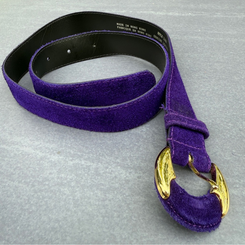 Vintage Purple Belt with Gold Buckle in Genuine Suede Leather 32 Rare - Picture 9 of 14